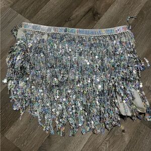 Holographic Sequin Fringe Wrap Skirt